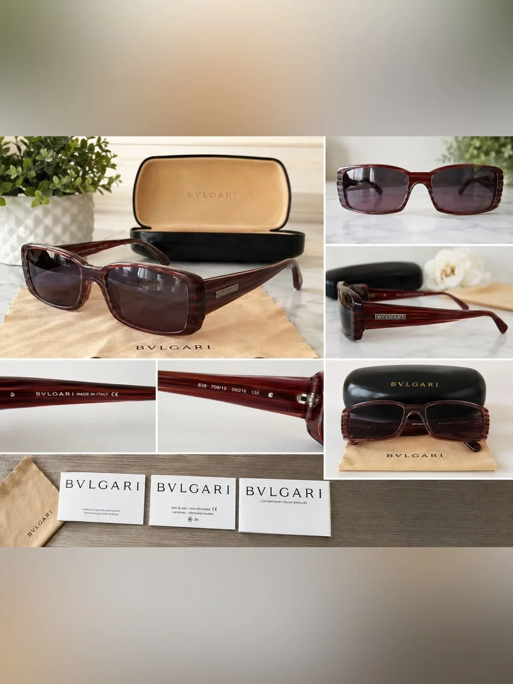BVLGARI 836 Burgundy Tortoiseshell Sunglasses – Made in Italy